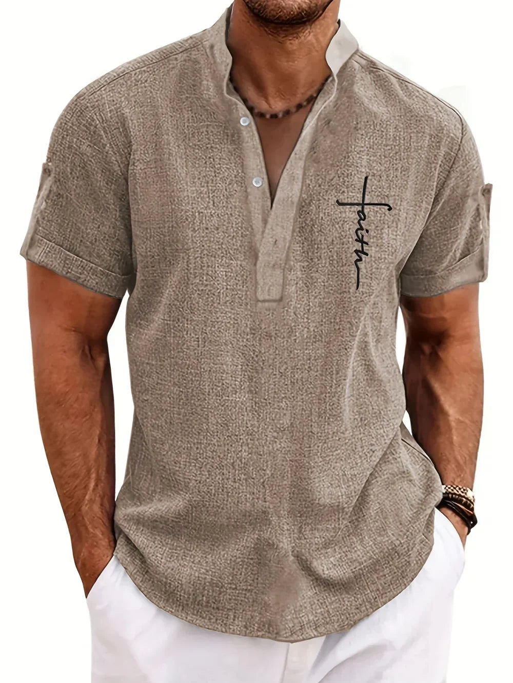 Marco | Camisa elegante de manga corta con cuello alto
