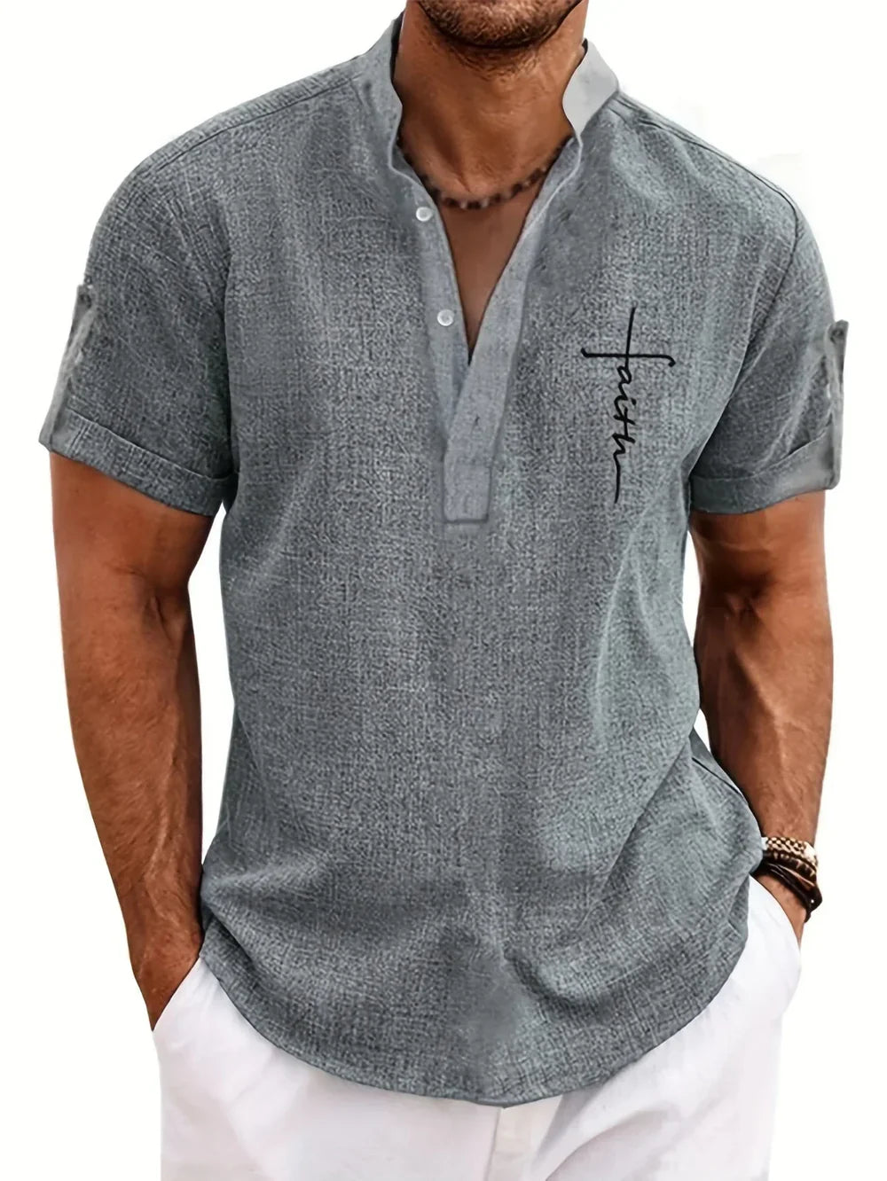 Marco | Camisa elegante de manga corta con cuello alto