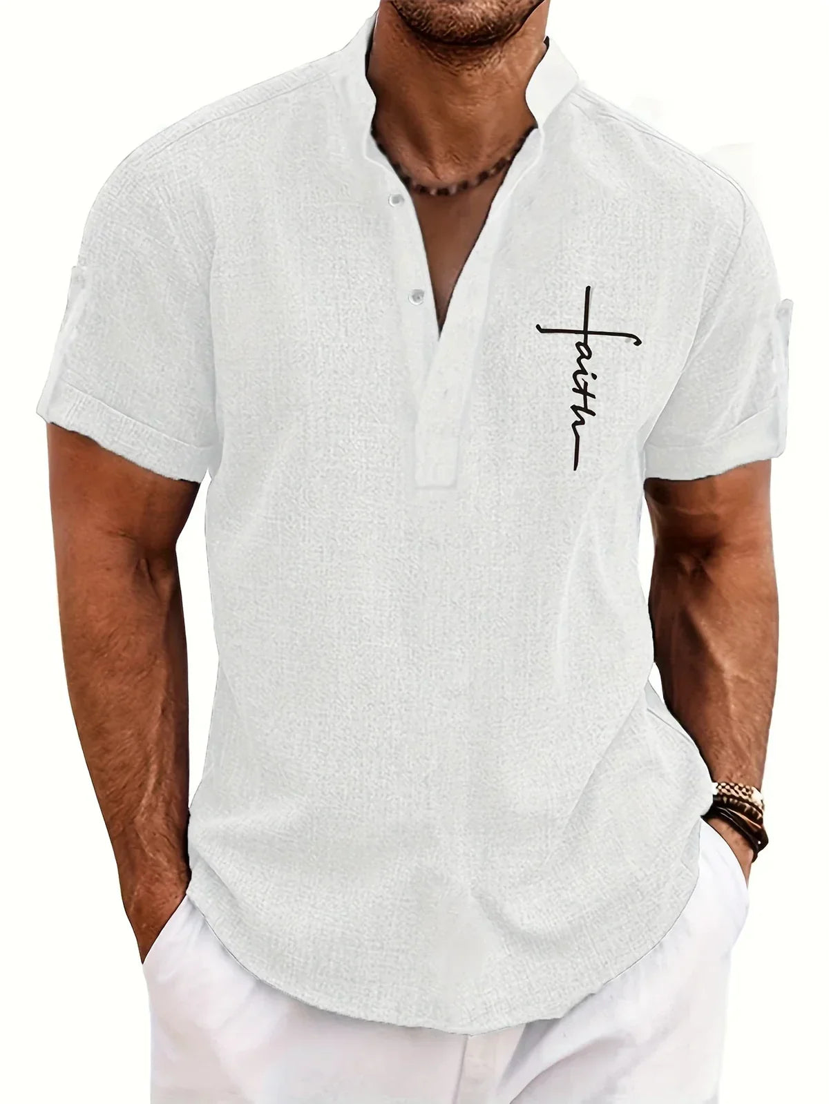 Marco | Camisa elegante de manga corta con cuello alto