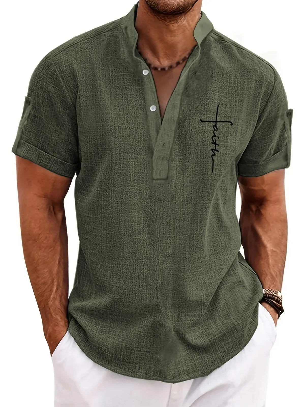 Marco | Camisa elegante de manga corta con cuello alto