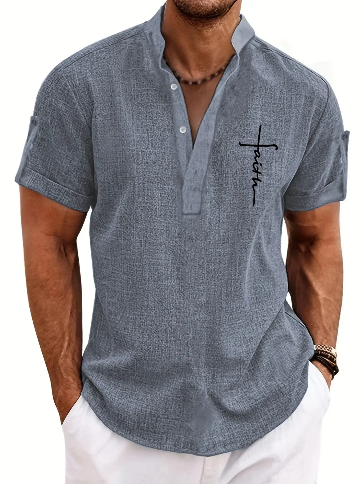 Marco | Camisa elegante de manga corta con cuello alto