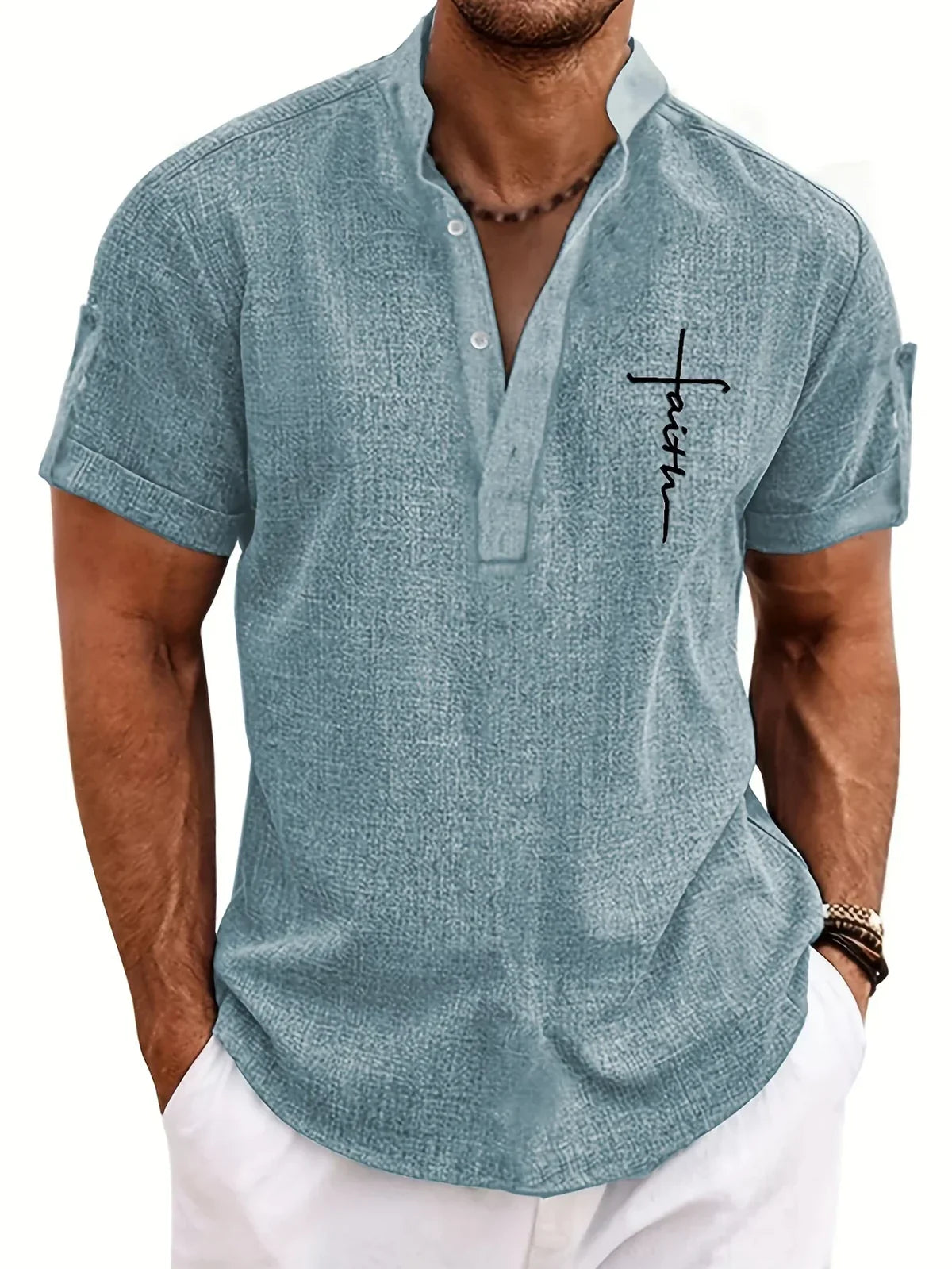 Marco | Camisa elegante de manga corta con cuello alto