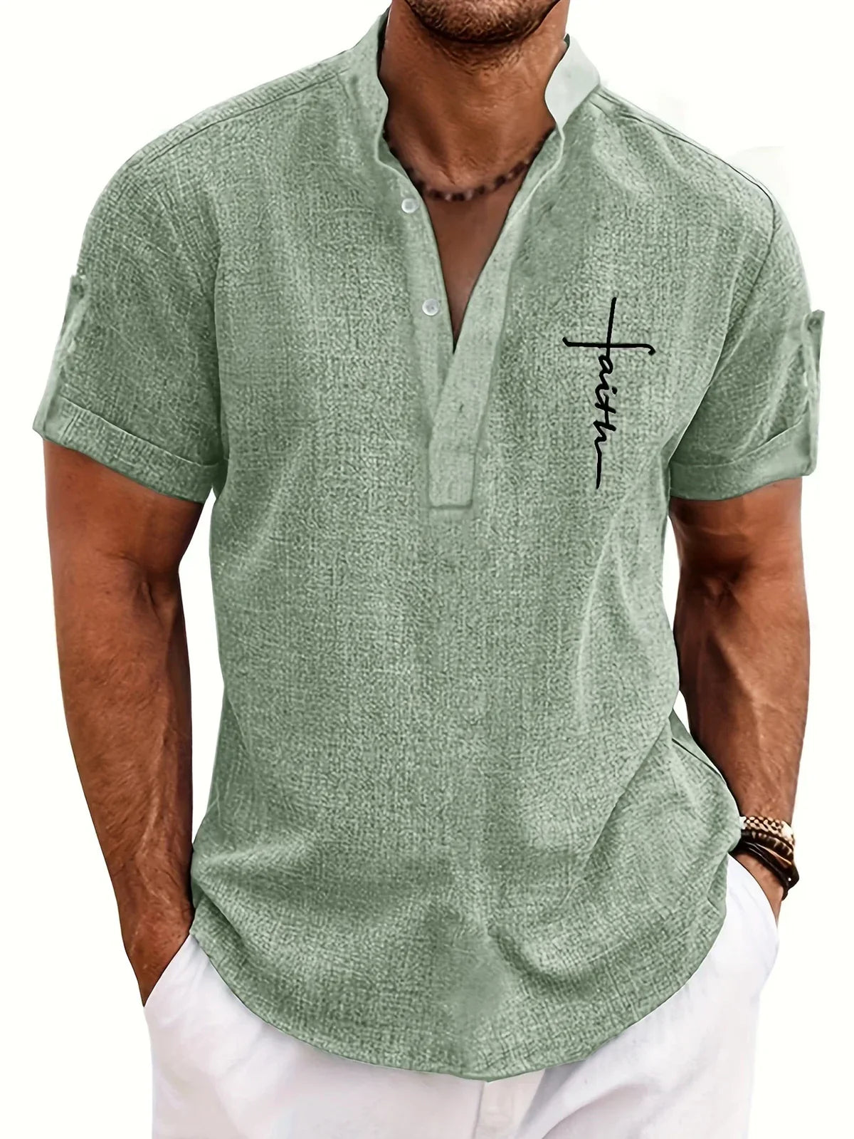 Marco | Camisa elegante de manga corta con cuello alto