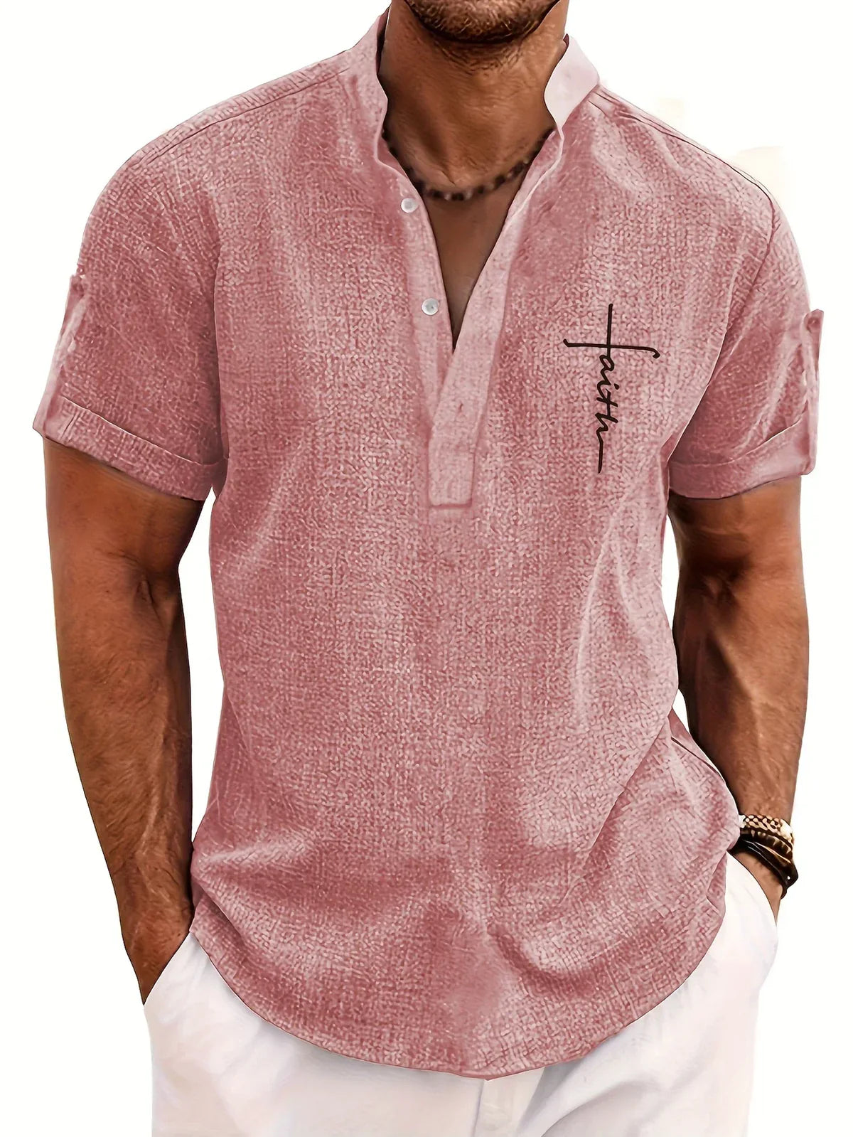 Marco | Camisa elegante de manga corta con cuello alto